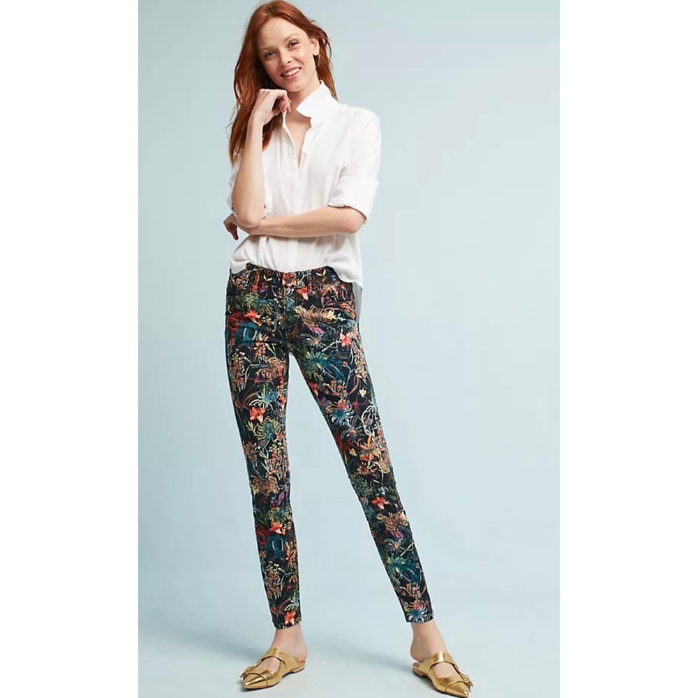 Botanical Anthropologie Pilcro Boho Floral Mid-Rise Skinny Jeans 25 Petite